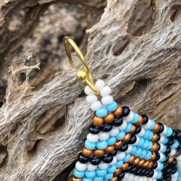 Gold River Beaded Fringe Earrings in Black, Blue, Copper + White - Picture 3 of 7